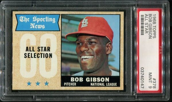 Authentic 1968 Topps #378 Bob Gibson All Star PSA 9 Baseball Card