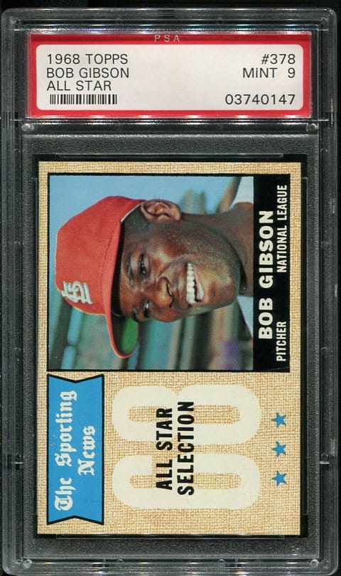 Authentic 1968 Topps #378 Bob Gibson All Star PSA 9 Baseball Card