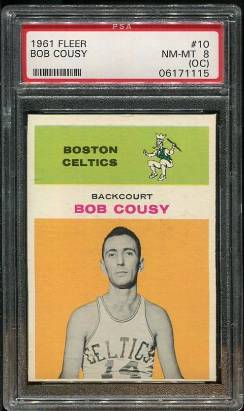 Authentic 1961 Fleer #10 Bob Cousy PSA 8 (OC) Basketball Card