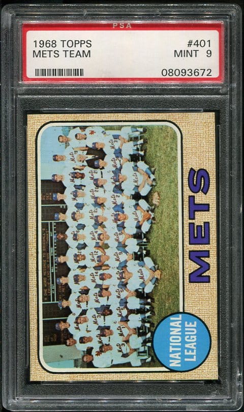Authentic 1968 Topps #401 Mets Team PSA 9 Baseball Card