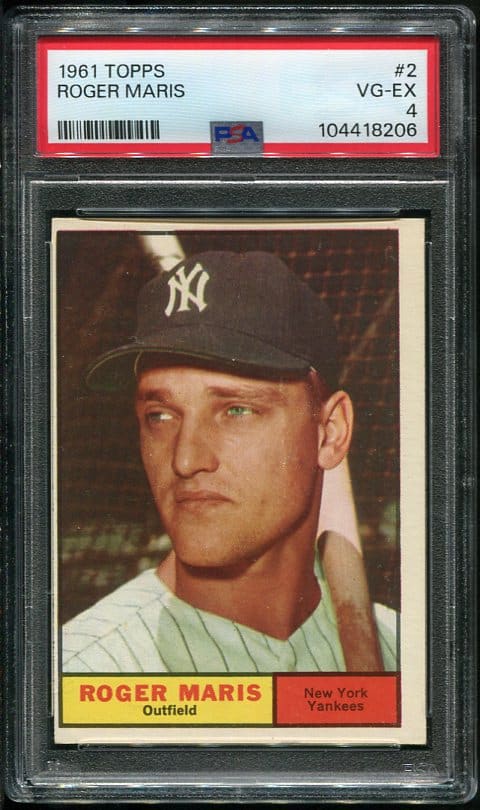 Authentic 1961 Topps #2 Roger Maris PSA 4 Baseball Card