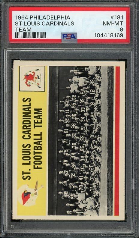 Authentic 1964 Philadelphia #181 St. Louis Cardinals Team PSA 8 Football Card