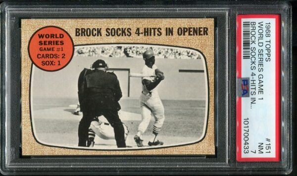 Authentic 1968 Topps #151 Lou Brock World Series Game 1 PSA 7 Baseball Card
