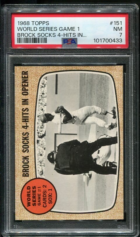 Authentic 1968 Topps #151 Lou Brock World Series Game 1 PSA 7 Baseball Card