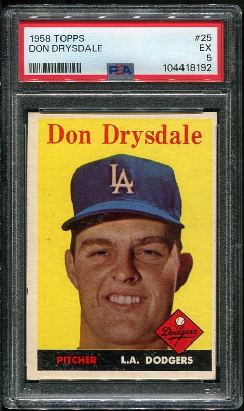 Authentic 1958 Topps All Star #25 Don Drysdale PSA 5 Baseball Card