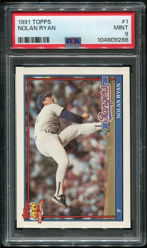 Authentic 1991 Topps #1 Nolan Ryan PSA 9 Baseball Card