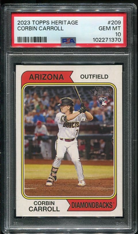 Authentic 2023 Topps Heritage #209 Corbin Carroll PSA 10 Rookie Baseball Card