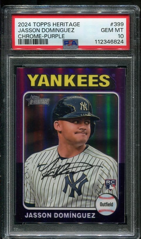 Authentic 2024 Topps Heritage Chrome Purple #399 Jasson Dominguez Rookie Baseball Card