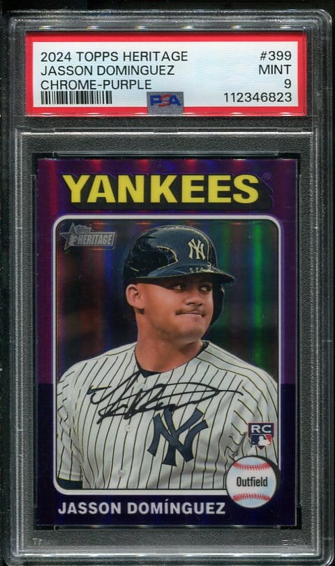 Authentic 2024 Topps Heritage Chrome Purple #399 Jasson Dominguez Rookie Baseball Card