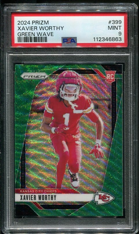 Authentic 2024 Prizm #399 Xavier Worthy PSA 9 Green Wave Rookie Football Card