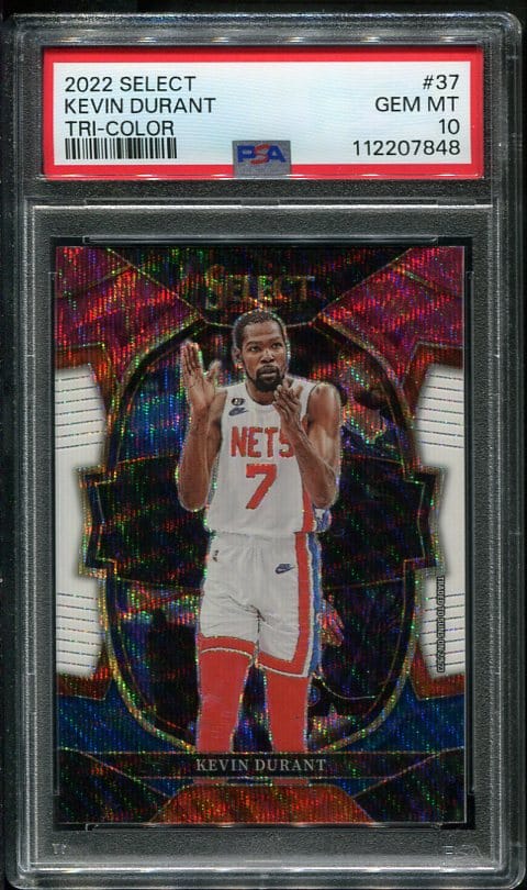 Authentic 2022 Panini Select #37 Kevin Durant Tri-Color Prizm PSA 10 Basketball Card