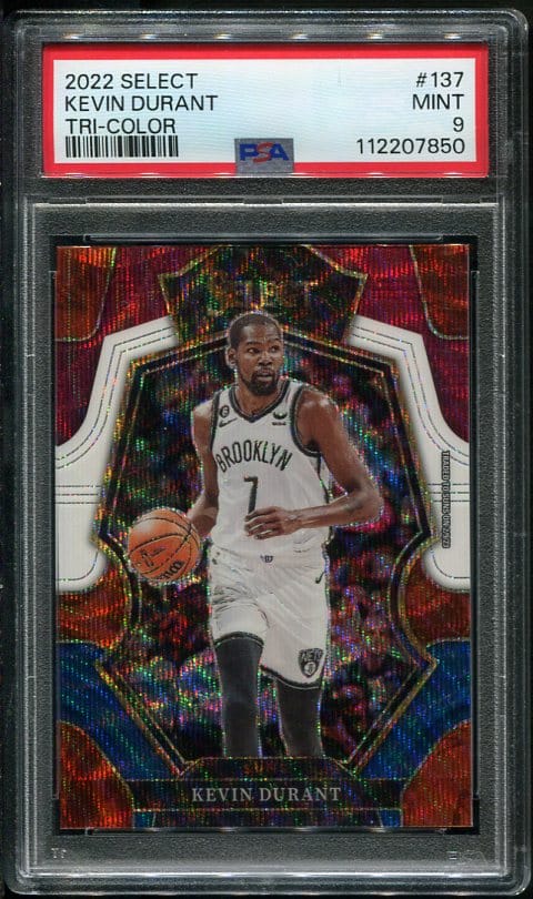 Authentic 2022 Select #137 Kevin Durant Tri-Color Prizm PSA 9 Basketball Card