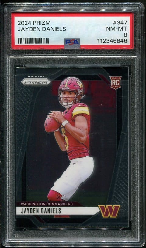 Authentic 2024 Panini Prizm #347 Jayden Daniels PSA 8 Rookie Football Card