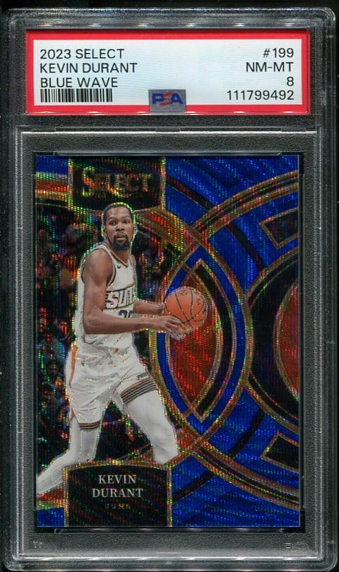 Authentic 2023 Select Blue Wave Prizm #199 Kevin Durant PSA 8 Basketball Card