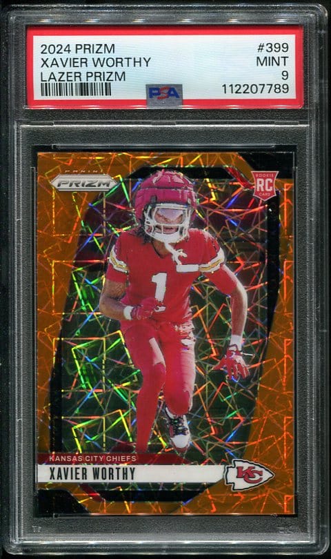 Authentic 2024 Prizm #399 Xavier Worthy PSA 9 Lazer Prizm Rookie Football Card