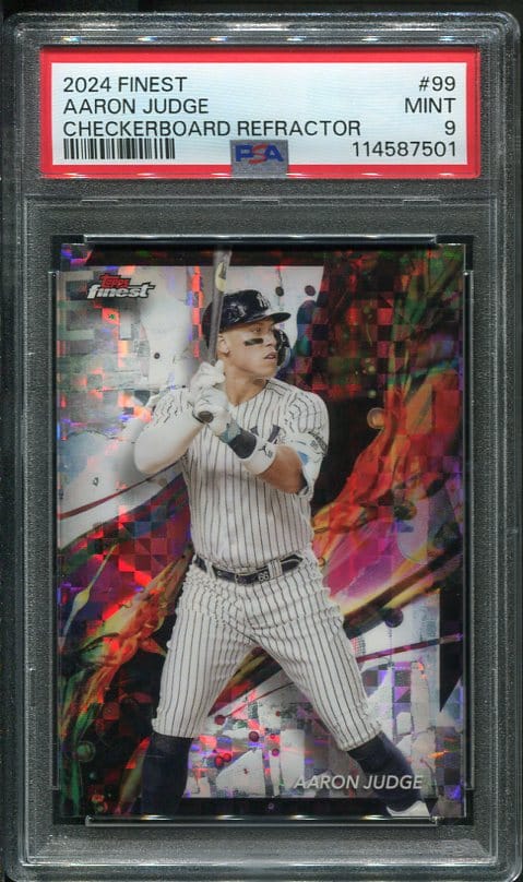 Authentic 2024 Topps Finest Checkerboard Refractor Aaron Judge PSA 9 Baseball Card