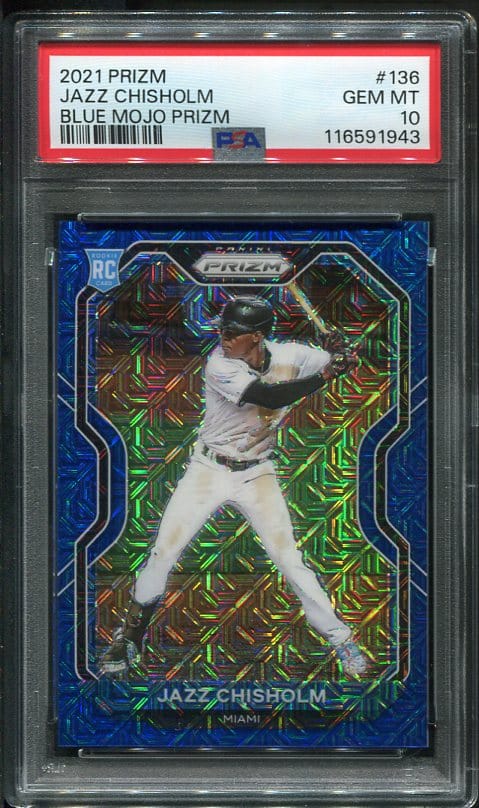Authentic 2021 Panini Blue Mojo Prizm #136 Jazz Chisholm PSA 10 Serial Numbered Rookie baseball card