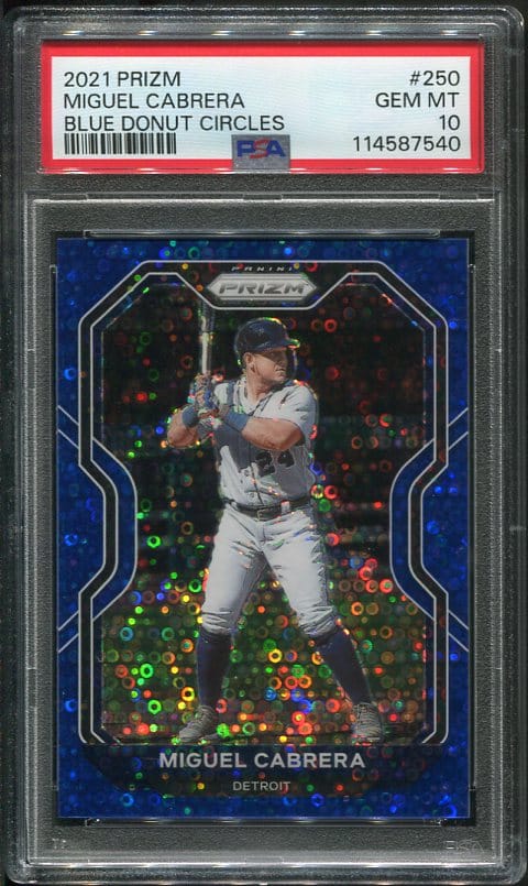 Authentic 2021 Panini Prizm Blue Donut Circles Miguel Cabrera 250 PSA 10 Baseball Card