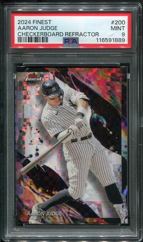 Authentic 2024 Topps Finest Checkerboard Refractor Aaron Judge PSA 9 Baseball Card