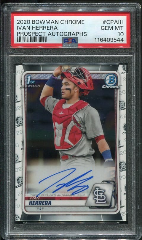 Autographed 2020 Bowman Chrome Prospect Ivan Herrera PSA 10 Rookie Card