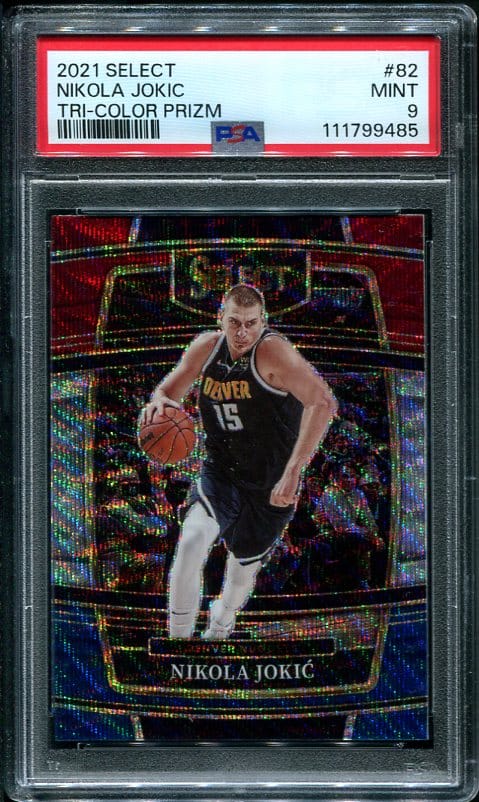 2021 Panini Select #82 Tri-Color Prizm Nikola Jokic PSA 9 Basketball Card