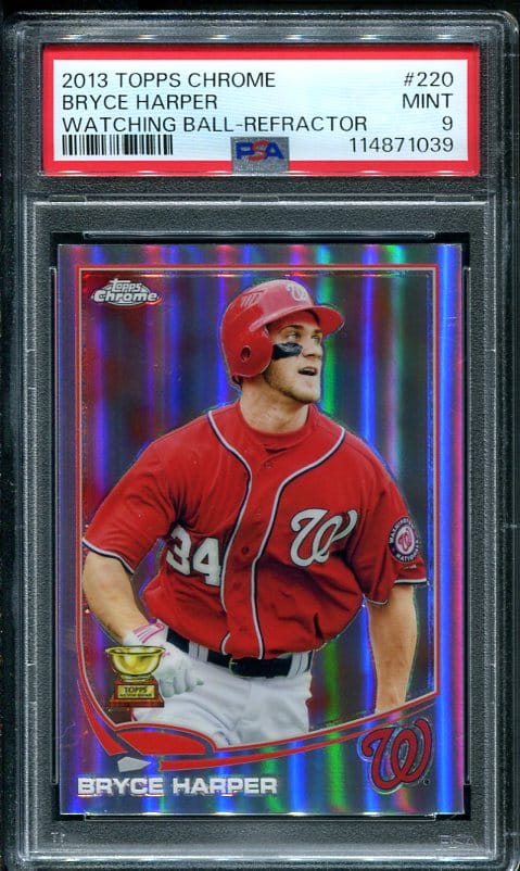 Authentic 2013 Topps Chrome Watching Ball Refractor #22 Bryce Harper PSA 9 Baseball Card