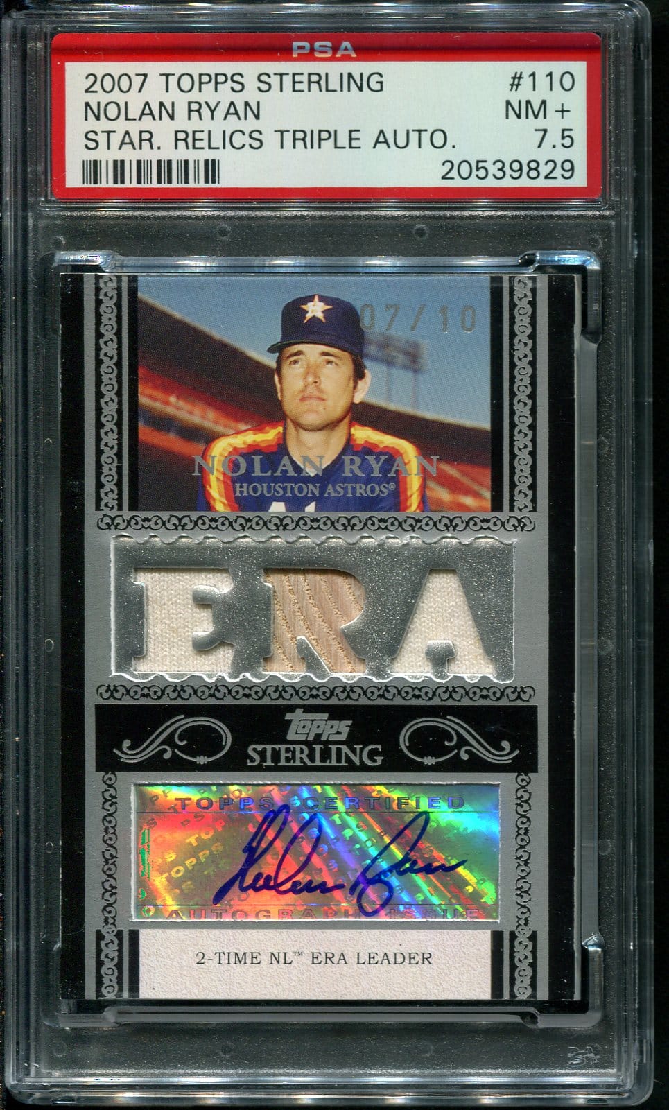 Authentic Autographed 2007 Topps Sterling Star Relics Triple #110 Nolan Ryan PSA 7.5 Baseball Card