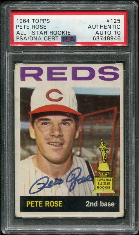 Authentic 1964 Topps #125 Pete Rose All-Star Rookie Autographed Baseball Card