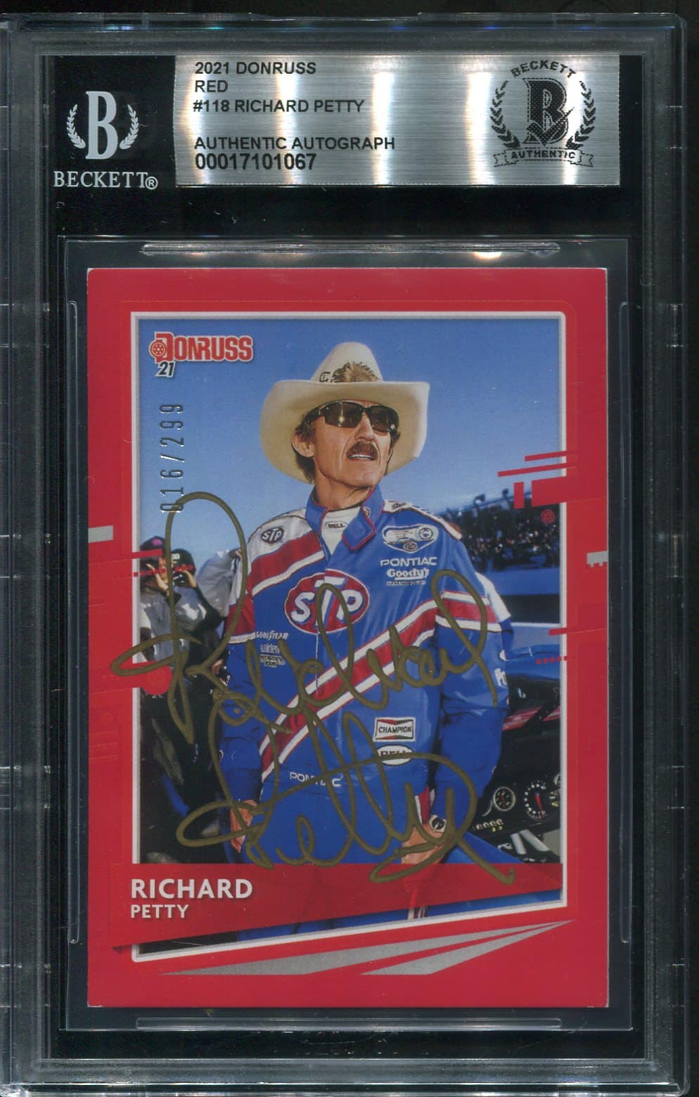 Autographed 2021 Panini Donruss Racing #118 Richard Petty Red #16/299 Beckett Authentic Autograph (00017101067)