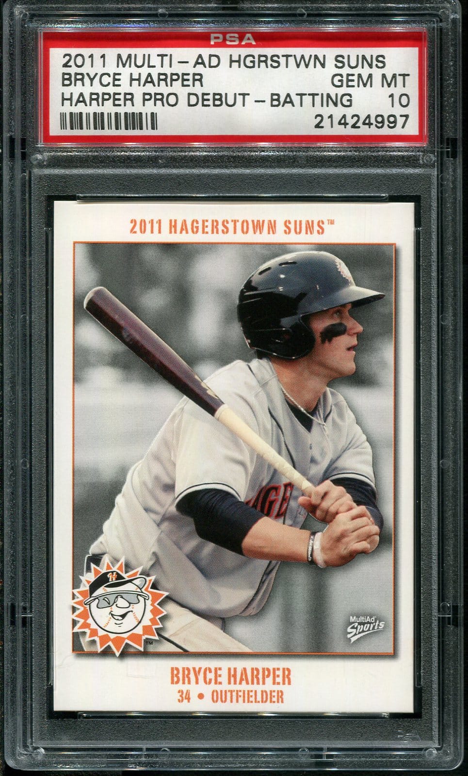 Authentic 2011 Multi-Ad Hagerstown Suns Bryce Harper Rookie PSA 10 Baseball Card