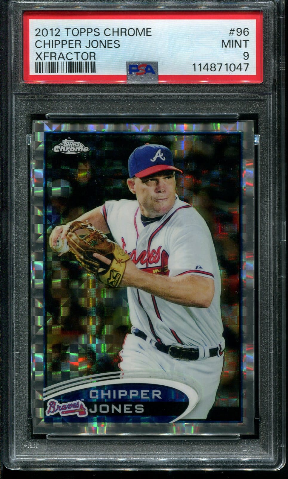 Authentic 2012 Topps Chrome XFractor #96 Chipper Jones PSA 9 Baseball Card