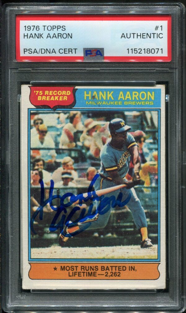 Authentic Autographed 1976 Topps #1 Hank Aaron PSA/DNA Baseball Card