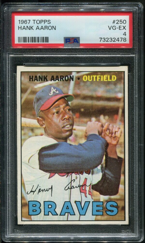 Authentic 1967 Topps #250 Hank Aaron PSA 4 Baseball Card