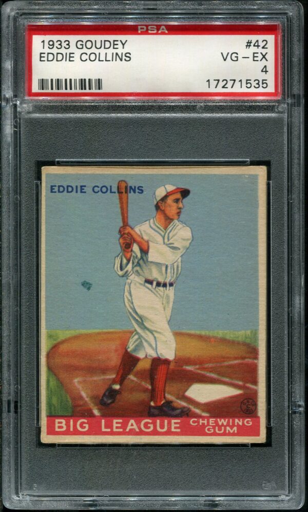 Authentic 1933 Goudey #42 Eddie Collins PSA 4 Vintage Baseball Card