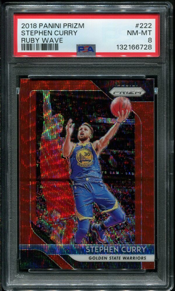 Authentic 2018 Panini Ruby Wave Prizm #222 Steph Curry PSA 8 Basketball Card