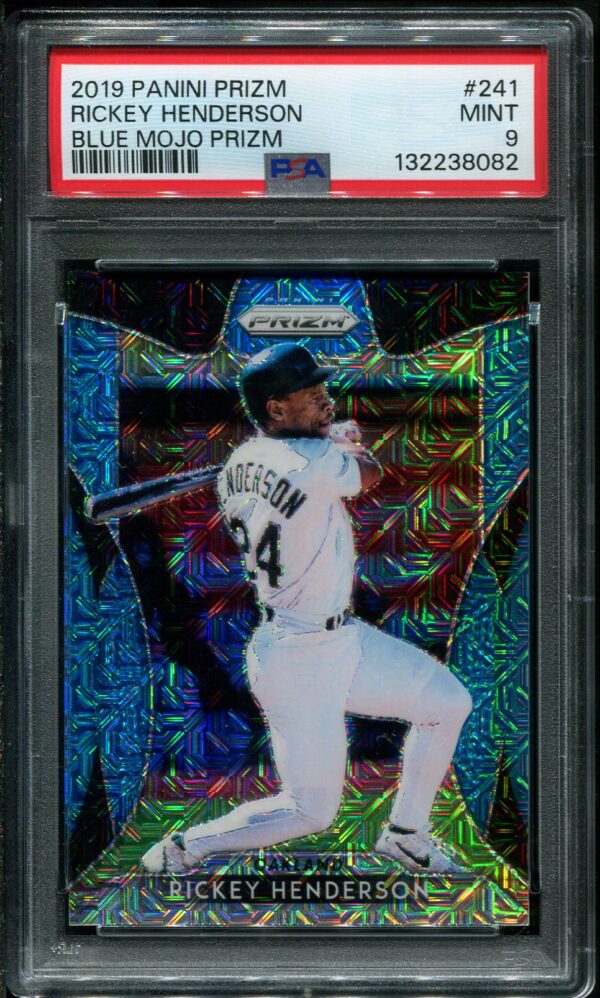 Authentic 2019 Panini Blue Mojo Prizm #241 Rickey Henderson PSA 9 Baseball Card