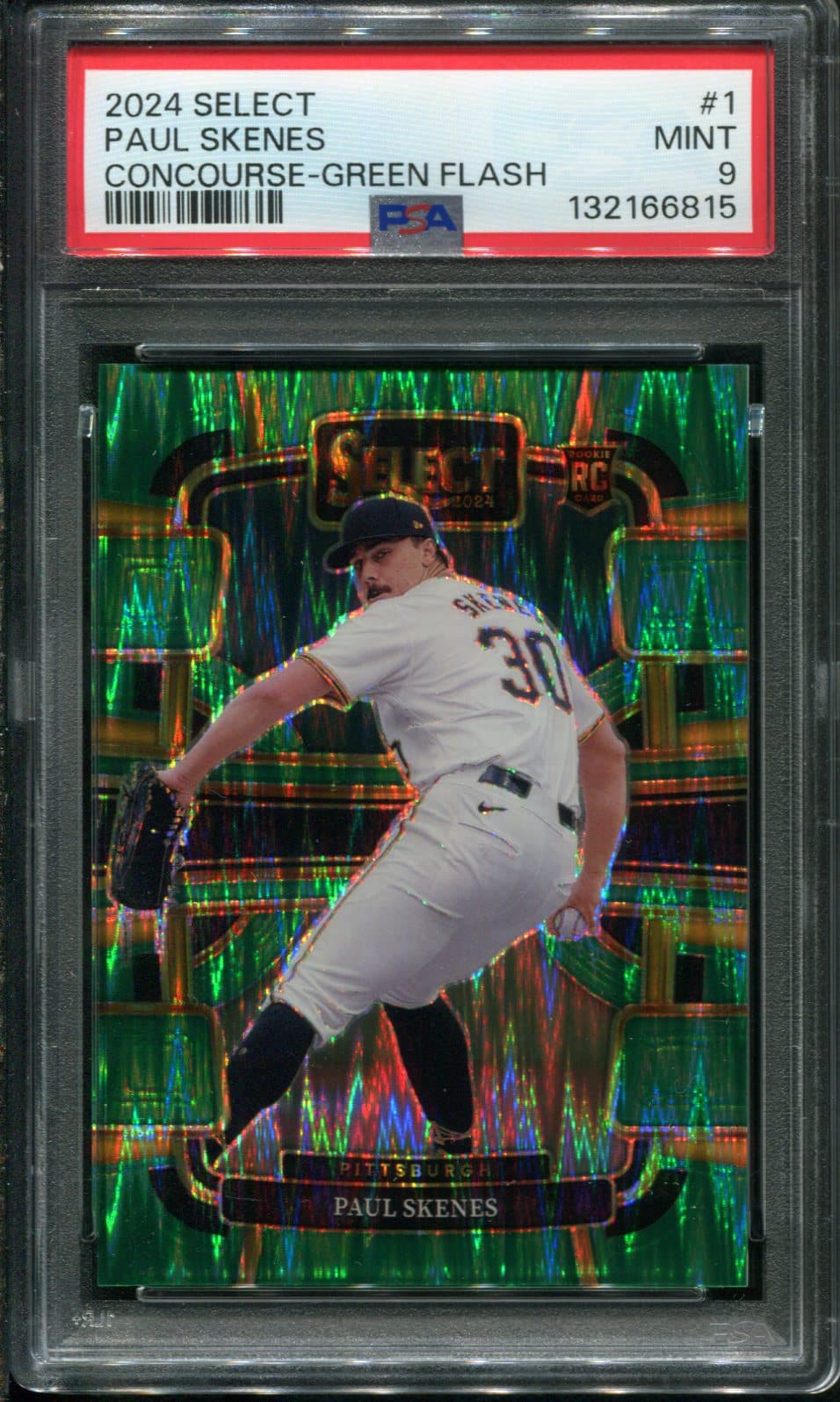2024 Panini Select #1 Paul Skenes Concourse Green Flash Prizm PSA 9 Rookie Baseball Card