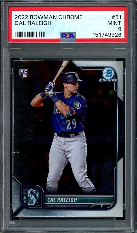 Authentic 2022 Bowman Chrome #51 Cal Raleigh PSA 9 Rookie Baseball Card