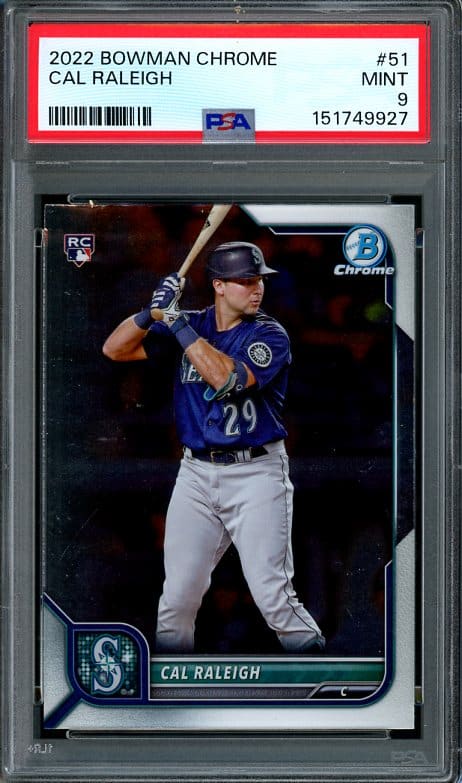 Authentic 2022 Bowman Chrome #51 Cal Raleigh PSA 9 Rookie Baseball Card