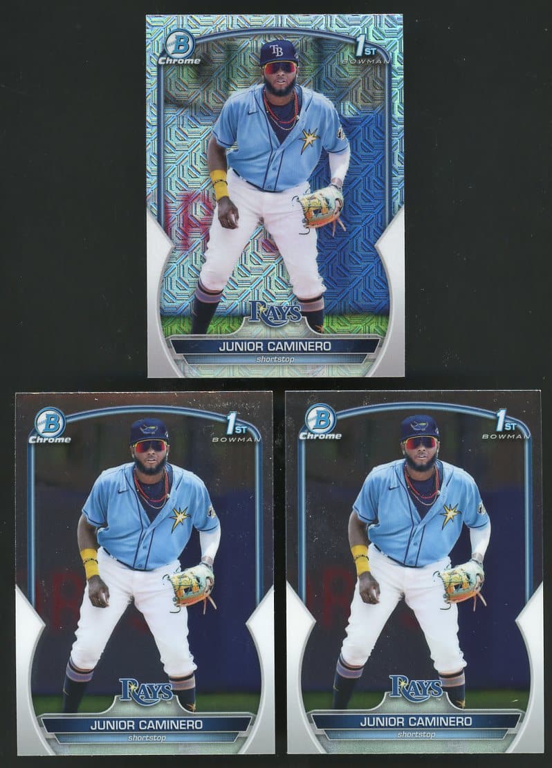 (Lot of 3) Two 2023 Bowman Chrome #BCP-61 & One 2023 Bowman Mega Box Chrome Junior Caminero Rookie Cards- NM Or Better!