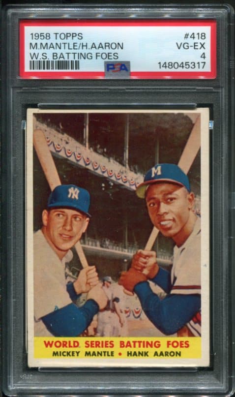 Authentic 1959 Topps #418 Batting Foes Mantle/Aaron PSA 4 Baseball Card