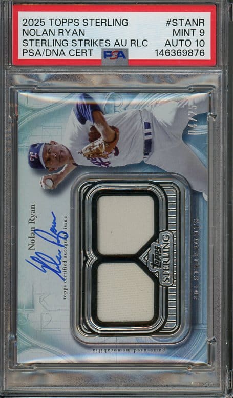 Hall of Famer Nolan Ryan's 2025 Topps Sterling #STANR Sterling Strikes Autographed Relic Baseball card