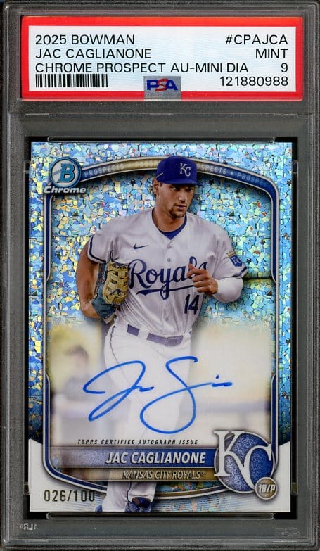 2024 Bowman Chrome Prospect Autographed #CPAJCA numbered Jac Caglianone PSA 9 Rookie Baseball Card