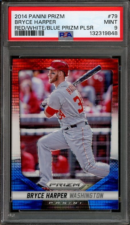 Authentic 2014 Panini #79 Bryce Harper Red/White/Blue Prizm Pulsar PSA 9 Baseball Card - Recently Graded & New PSA Holder