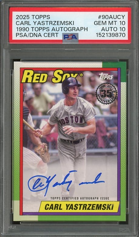Hall of Famer Carl Yastrzemski's Autographed 2025 Topps #90AUCY 1990 Topps Baseball Card PSA 10 Auto 10