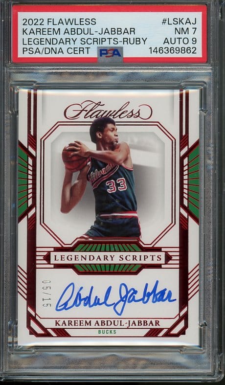 Authentic 2022 Panini Flawless #LSKAJ Kareem Abdul-Jabbar (Ruby) Autographed Basketball Card