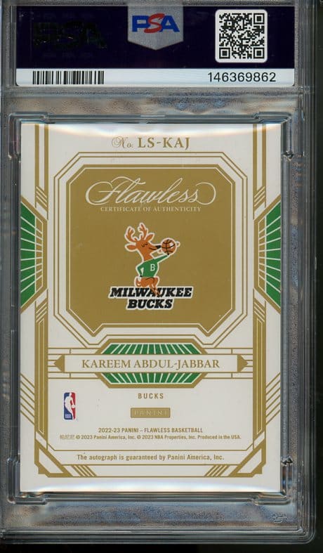 Authentic 2022 Panini Flawless #LSKAJ Kareem Abdul-Jabbar (Ruby) Autographed Basketball Card