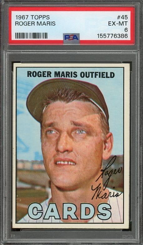 Authentic 1967 Topps #45 Roger Maris PSA 6 Baseball Card - Recently Graded & New PSA Holder