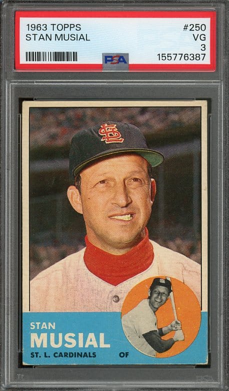 Authentic 1963 Topps #250 Stan Musial PSA 3 Baseball Card - Recently Graded & New PSA Holder