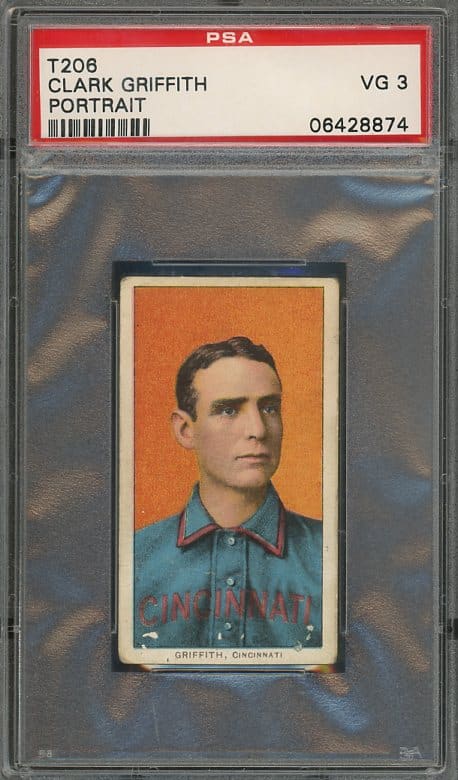 Clark Griffith's T206 Piedmont Portrait baseball card with a VG PSA 3 grade!Â